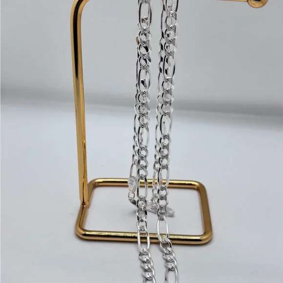 Solid 925 Silver Figaro link silver Chain for men diamond cut 24inch long